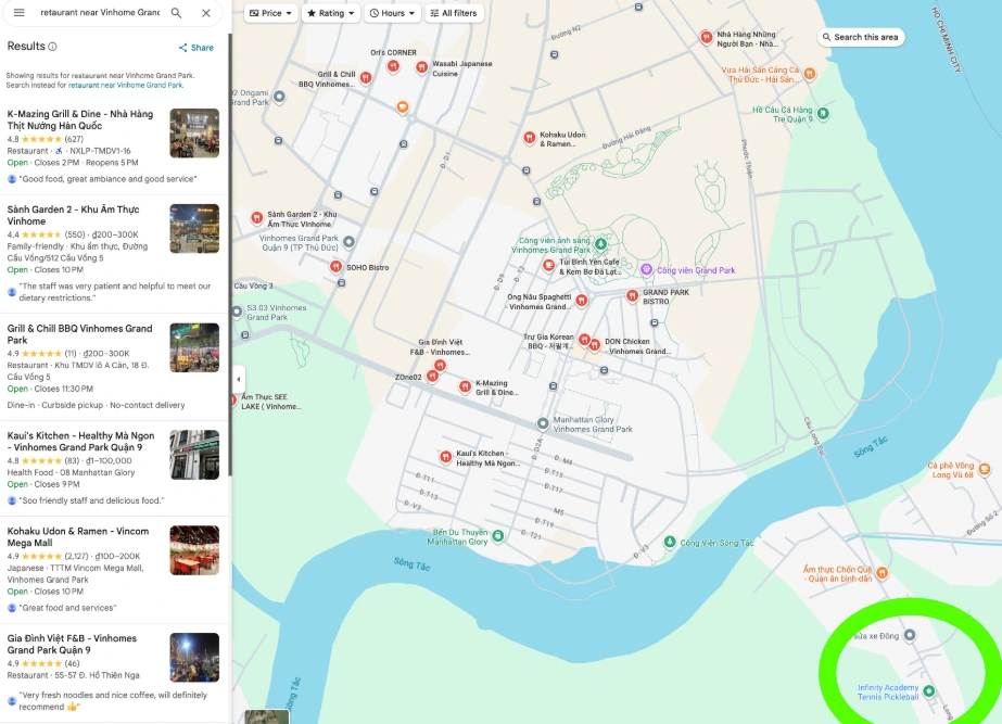 restaurants near by infinity academy tennis pickleball